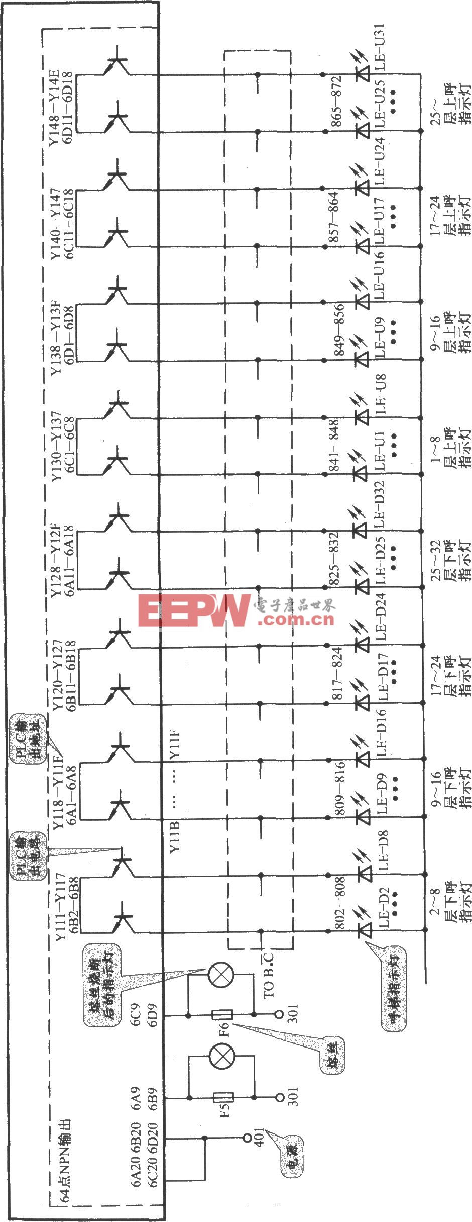 迅达VFP电梯外呼按钮指示灯电路