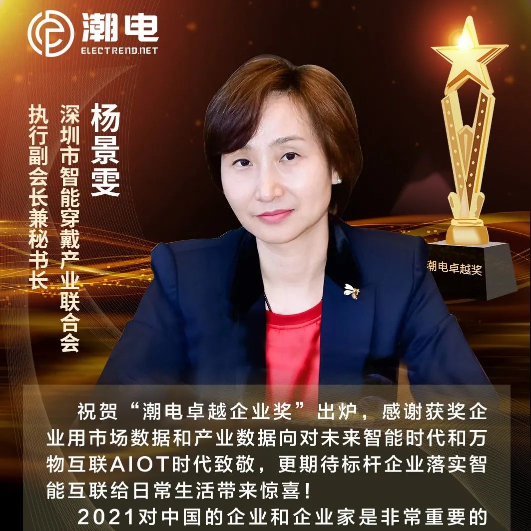 深圳市智能穿戴产业联合会执行副会长兼秘书长杨景雯 寄语【潮电卓越奖】