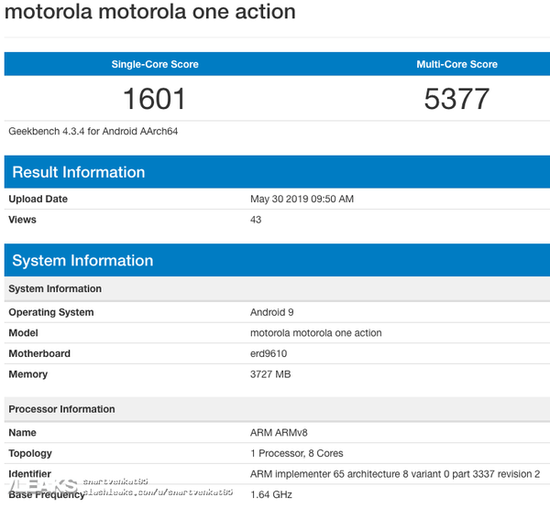 摩托罗拉One Action曝光 或搭载Exynos 9609