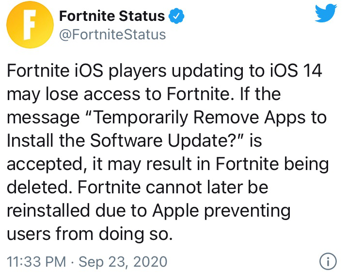 Epic 再战苹果：更新或导致《堡垒之夜》被卸载