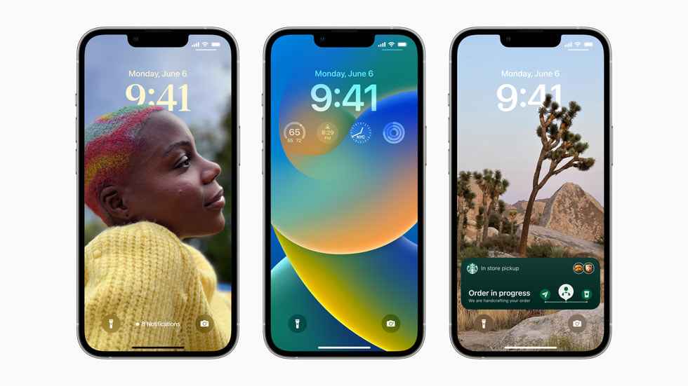 iOS 16,有感无感? 在 5 台 iPhone 屏幕上展示 iOS 16 及其新功能。