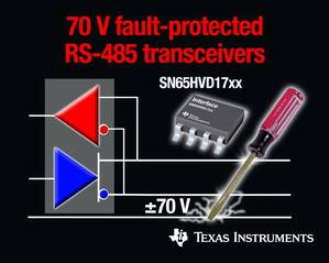 德州仪器推出70V 故障保护型RS-485收发器