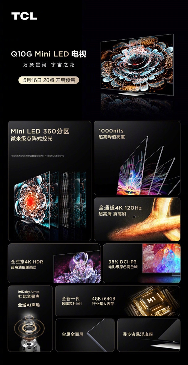 TCL发布新款Mini LED电视：240-448分区背光 首发4499元起