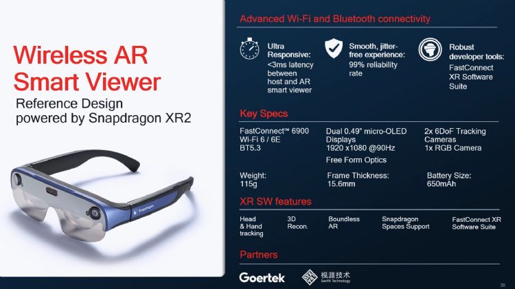 高通新一代AR装置平台Snapdragon XR2 Platform Gen 1参考设计改为无线连接，由歌尔股份开发。高通