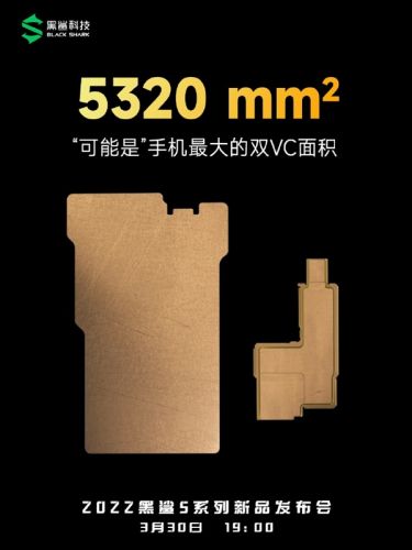 行业最大！黑鲨5系列将搭载5320mm²双VC散热：冰封骁龙8