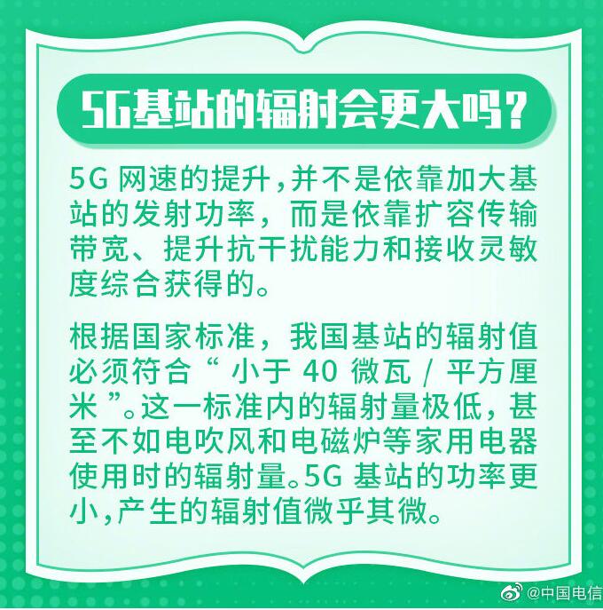 5G基站辐射更大？中国电信科普：辐射量甚至不如电吹风