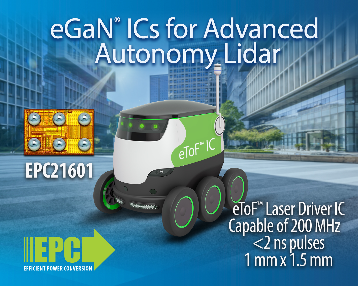 宜普电源转换公司（EPC）eToF™ 激光驱动器IC，助力革新激光雷达系统设计