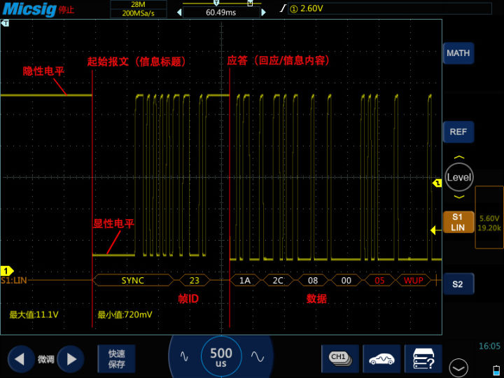 测量汽车lin总线信号及波形分析汽修示波器