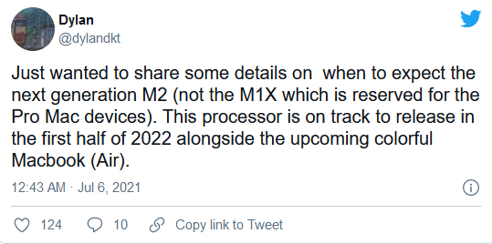 苹果M2处理器发布时间：2022年，或再度首发MacBook，iPad Pro 2022也将不远