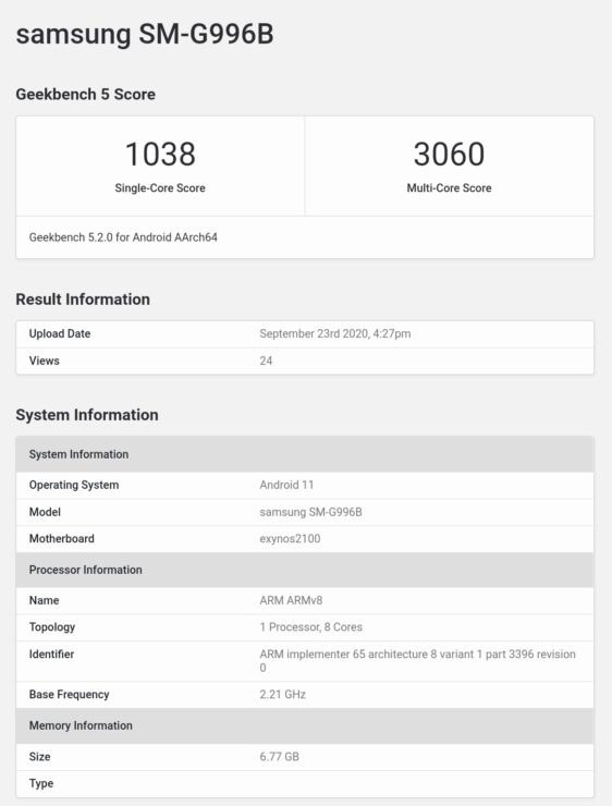 Galaxy S21 Plus跑分曝光新的Exynos处理器：或无法击败骁龙875