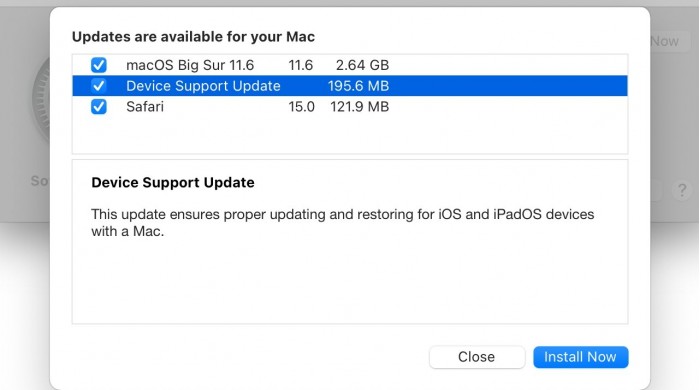 苹果向Mac发布＂设备支持更新＂以解决iOS、iPadOS设备的问题