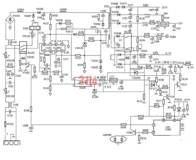 美格珑796FDⅡ型彩显开关电源(UC3842) 电路图.jpg