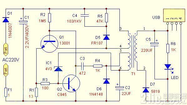 5V-USB充电器电路图