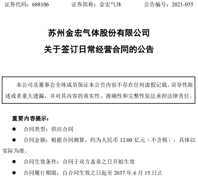 12亿元！金宏气体与北方集成电路技术创新中心签订供应合同