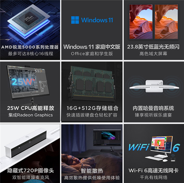 联想新款AIO520一体机上架:锐龙+16+512 3799元起