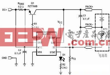 先进的锂电池线性充电管理芯片BQ2057充电电路