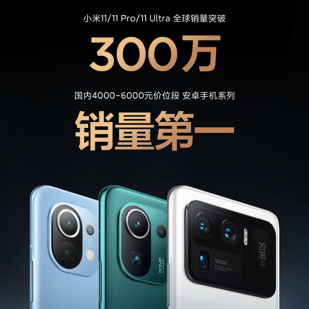 小米11高端系列全球销量破300万台！