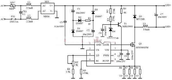 20W LED日光灯恒流源电路图