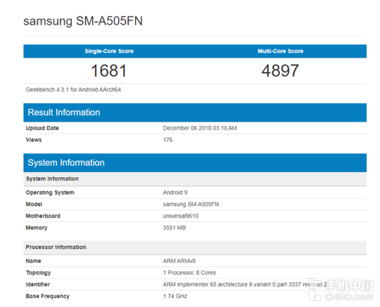 三星A50跑分: Exynos 9610定位中端