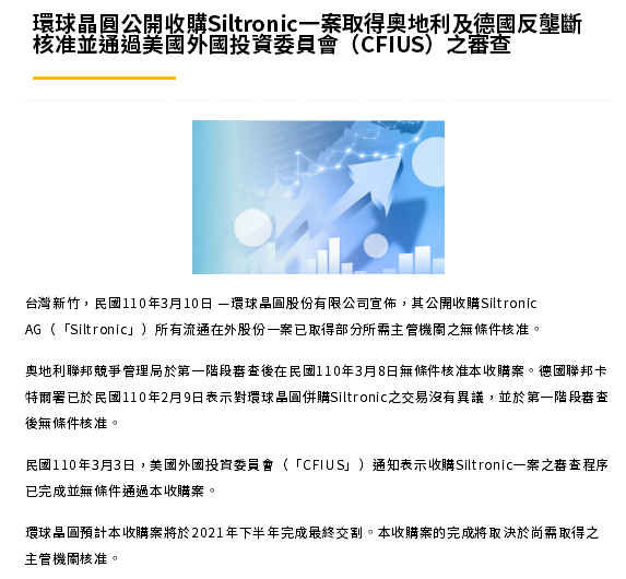 环球晶圆收购Siltronic获监管部门同意