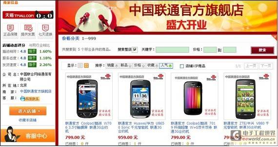 中国联通淘宝旗舰店开业 终端多为3G合约机