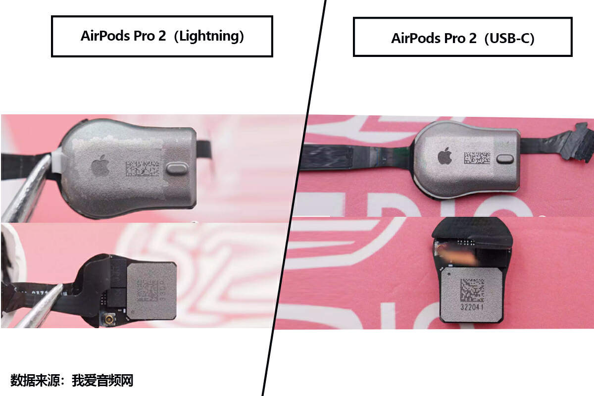 拆解对比来了，苹果AirPods Pro 2（Lightning）VS（USB-C）-我爱音频网