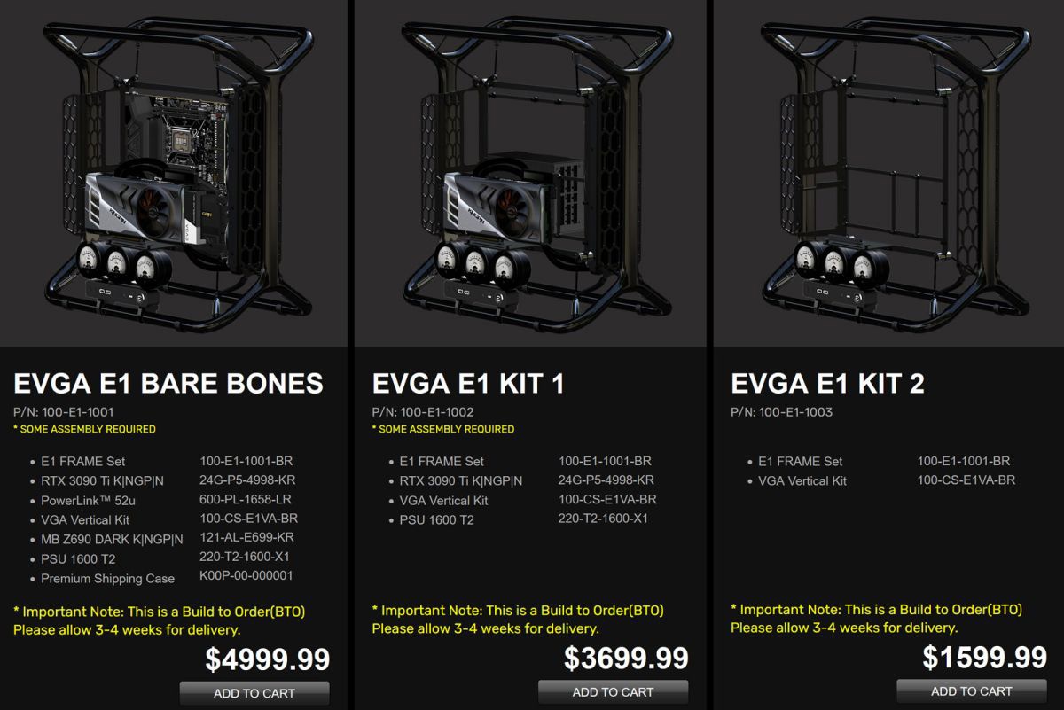 EVGA 发售 E1 开放式主机：搭载 Kingpin 系列 RTX 3090 Ti + Z690 主板，5000 美元