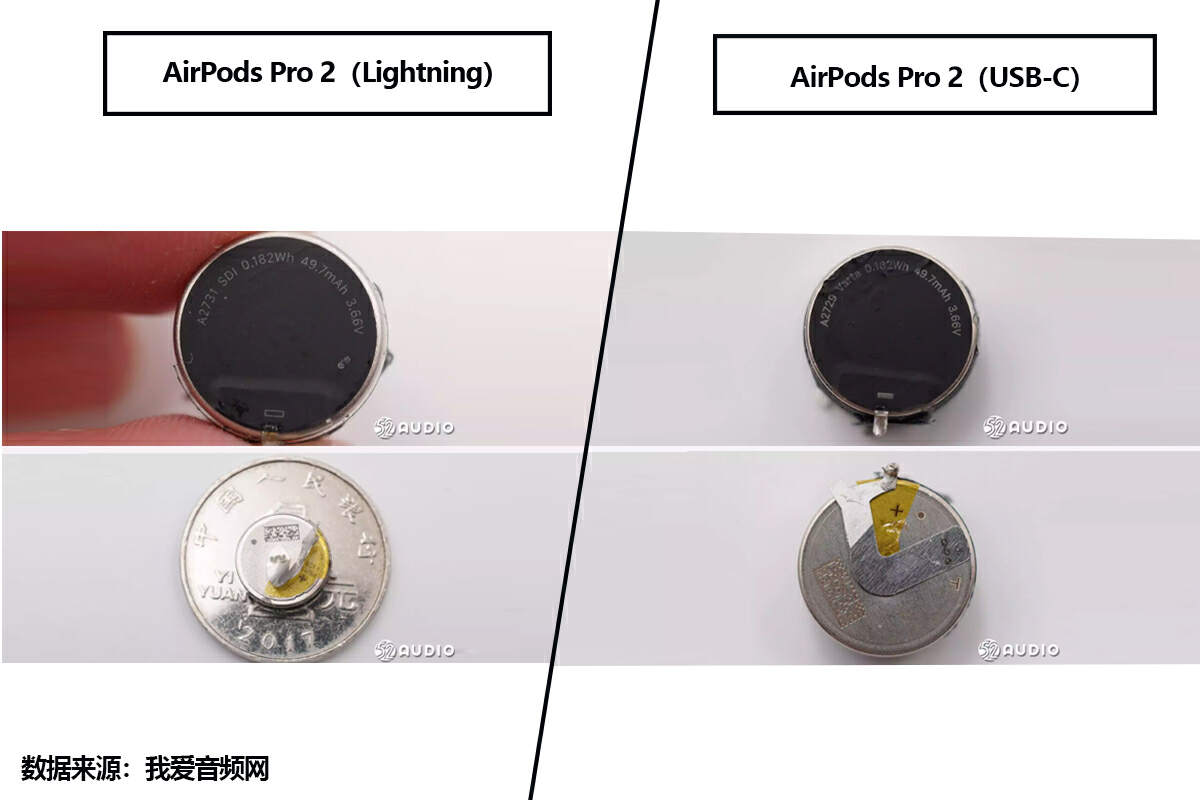 拆解对比来了，苹果AirPods Pro 2（Lightning）VS（USB-C）-我爱音频网