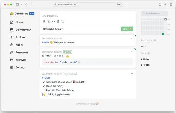 开源个人知识库管理-Memos