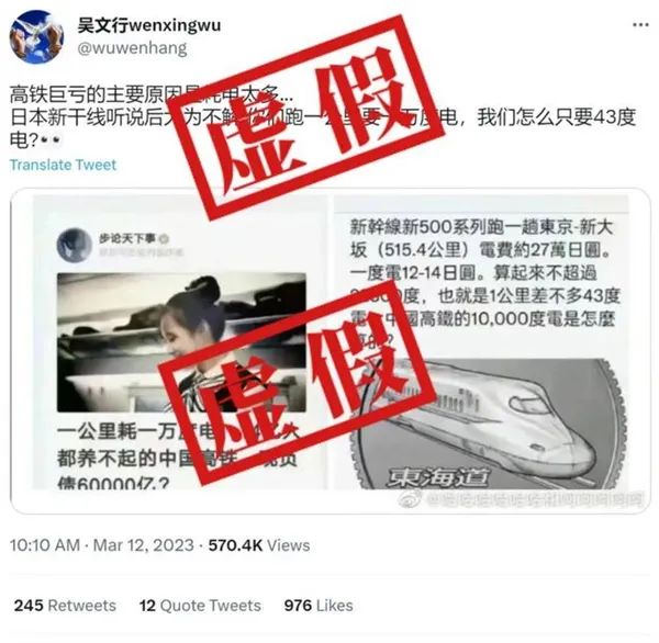 中国高铁“一公里耗电一万度”？假的，真相很省电