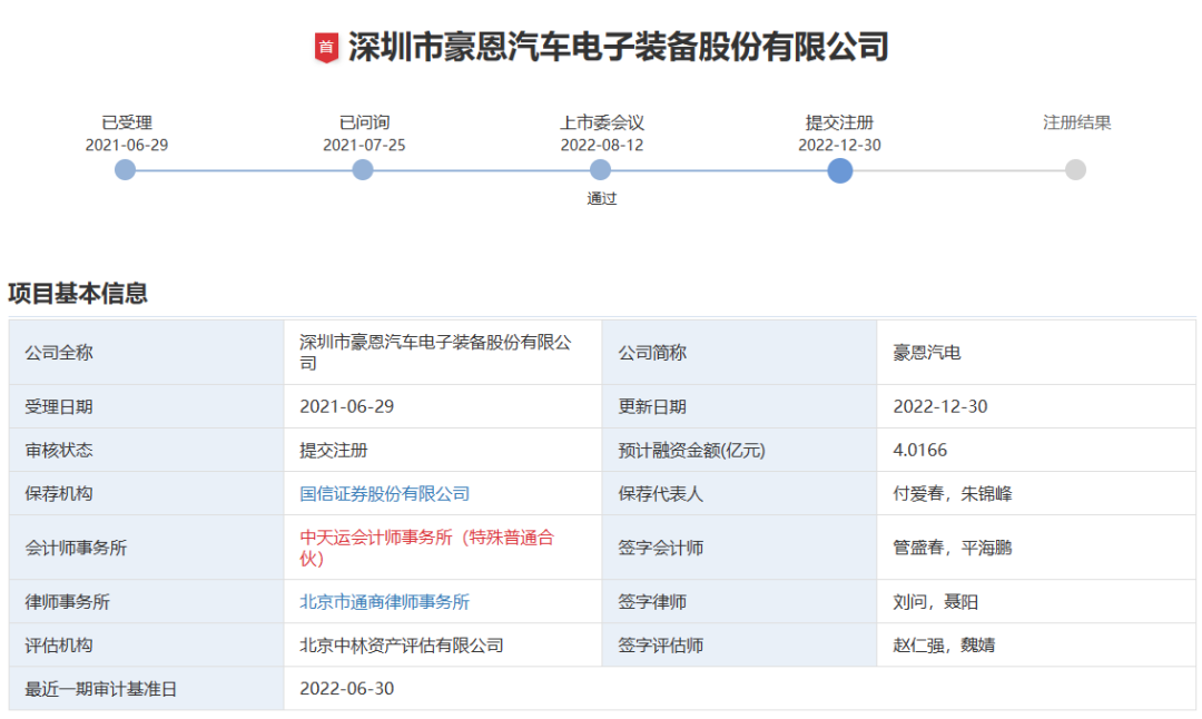 豪恩汽电创业板IPO注册！主打智能驾驶感知系统，东风日产为第一大客户，募资4.02亿扩产