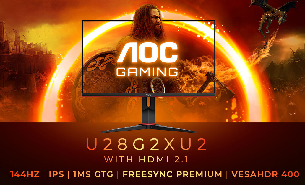 AOC 发布新款 U28G2XU2 显示器， 28 英寸 4K 144Hz
