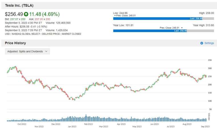 TSLA 股价走势图图片：anue 巨亨