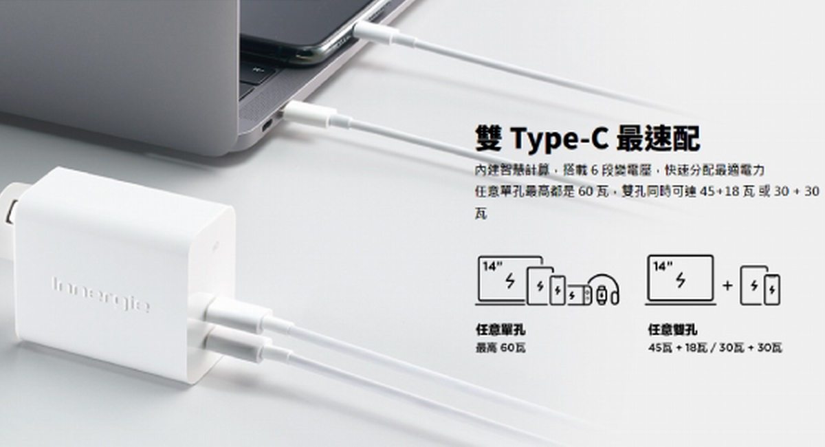 双口快充市场迎来大佬,台达innergie 63W双USB-C充电器开售-充电头网