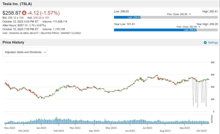 TSLA 股价走势图 图片：anue 巨亨