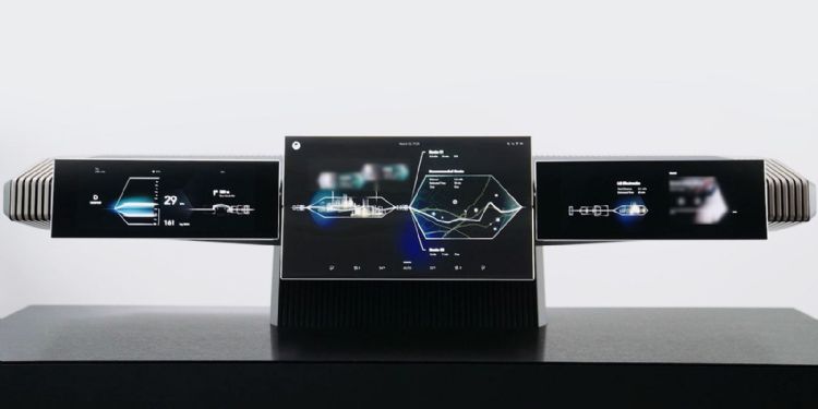 图片为「Pop & Fold」显示方案，特别在仪表板上配置3片显示器。法新社