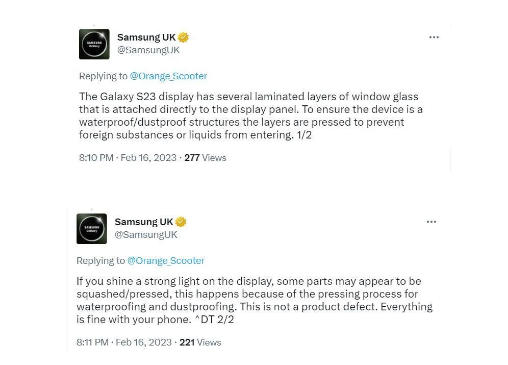 不少用户反映 Galaxy S23 Ultra 屏幕存瑕疵,三星回应称并非缺陷