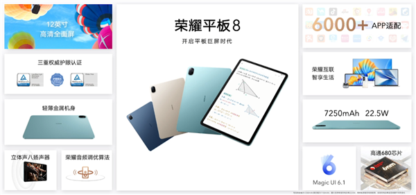 业界首款12英寸高清全面屏！荣耀平板8发布：1499元起