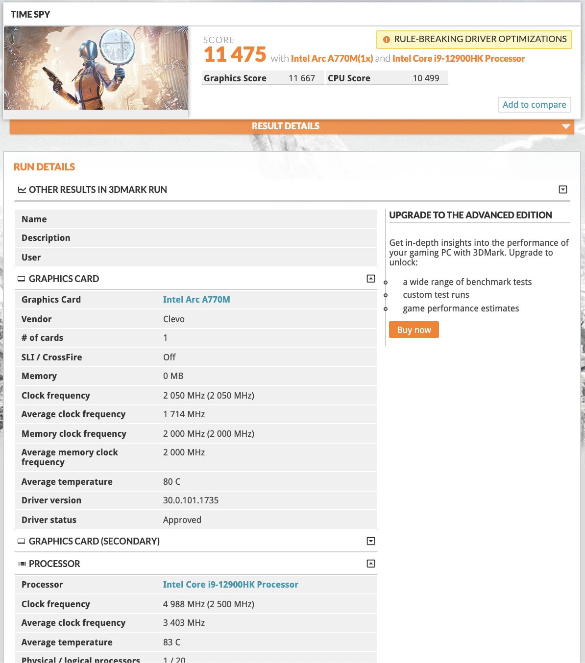 英特尔锐炫 A770M 笔记本独显 3DMark TimeSpy 跑分曝光,强于 RTX 3060 移动版