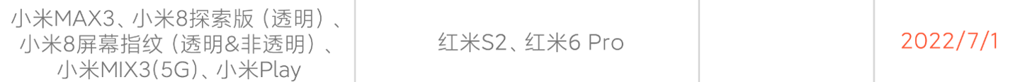小米 MIX 3 5G、红米 6 Pro 等 7 款手机不再提供官方维修售后服务