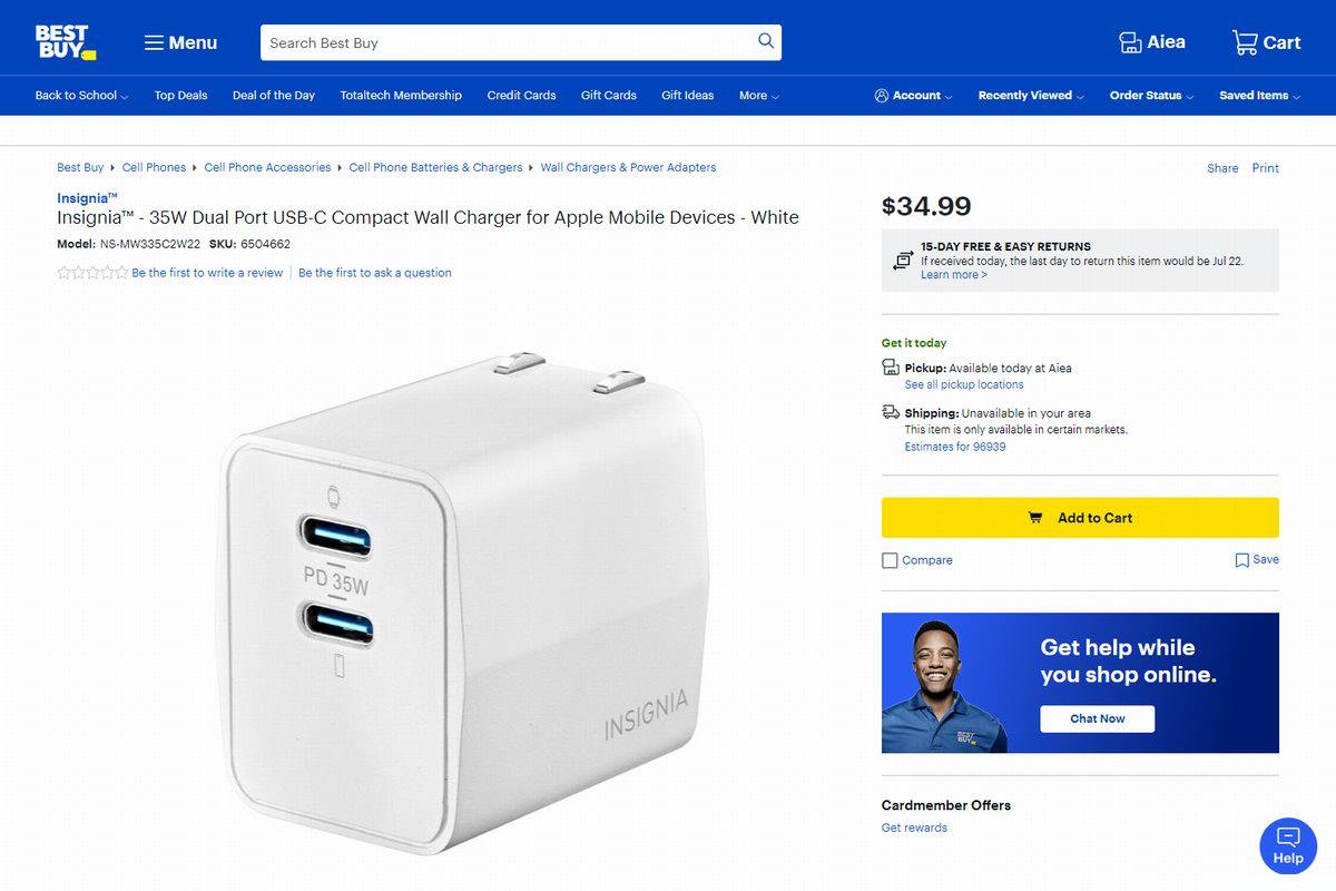 BESTBUY百思买自有品牌推出35W双USB-C充电器