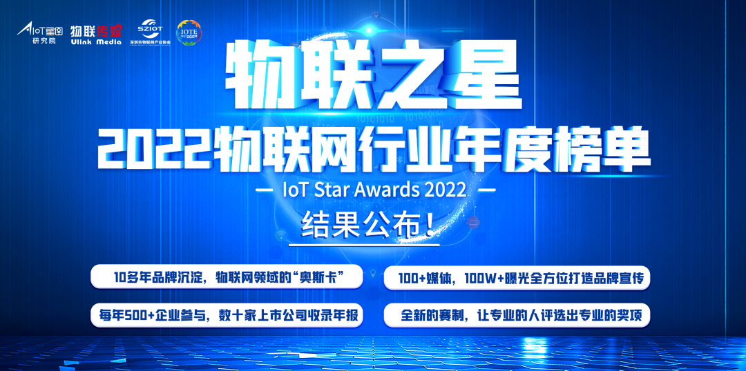 物联之星五大榜单揭榜！中国物联网Top100企业名单都有谁