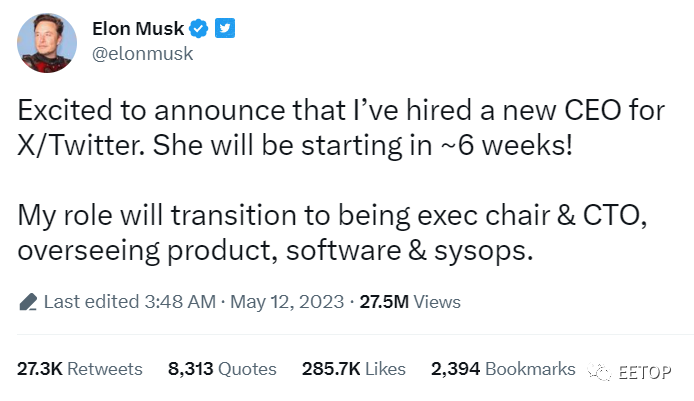 马斯克宣布将辞去Twitter CEO，特斯拉股价上涨