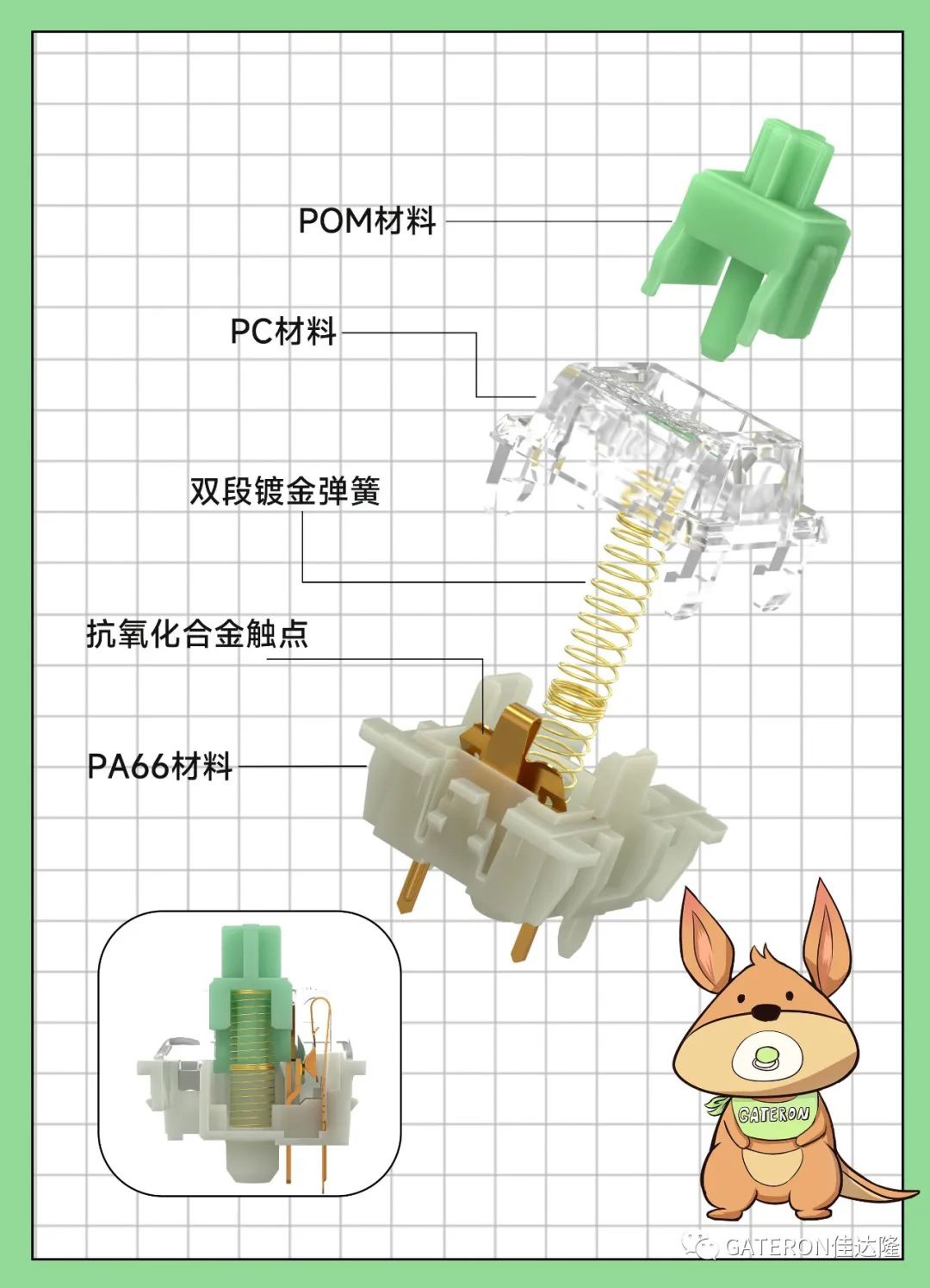 佳达隆发布小袋鼠轴:高透设计,大段落手感 图片