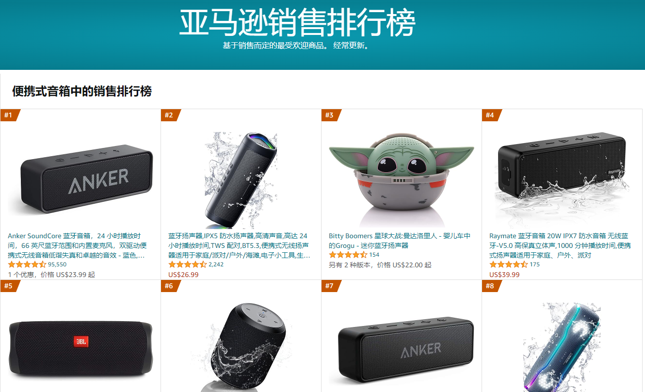 亚马逊8月销量TOP10蓝牙音箱汇总,声阔、JBL领衔,Bose表现亮眼-我爱音频网