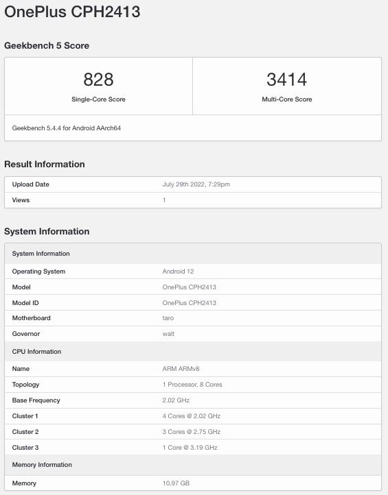 一加 10RT 手机现身 Geekbench 跑分网站:搭载骁龙 8+ Gen 1 芯片,12GB 内存