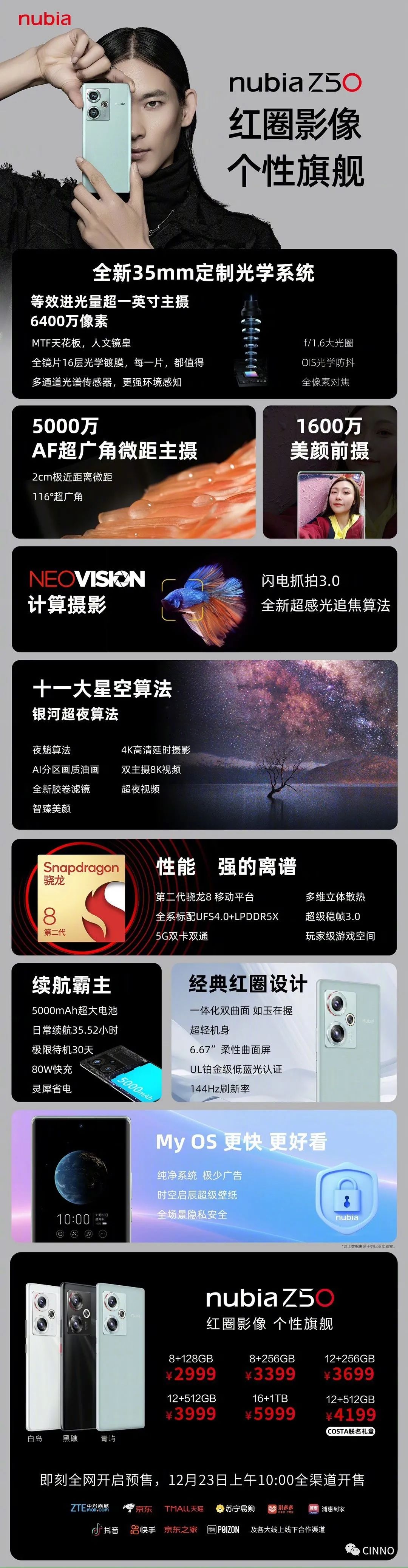 努比亚 Z50 发布:35mm 定制光学系统 + 第二代骁龙 8,售价 2999 元起