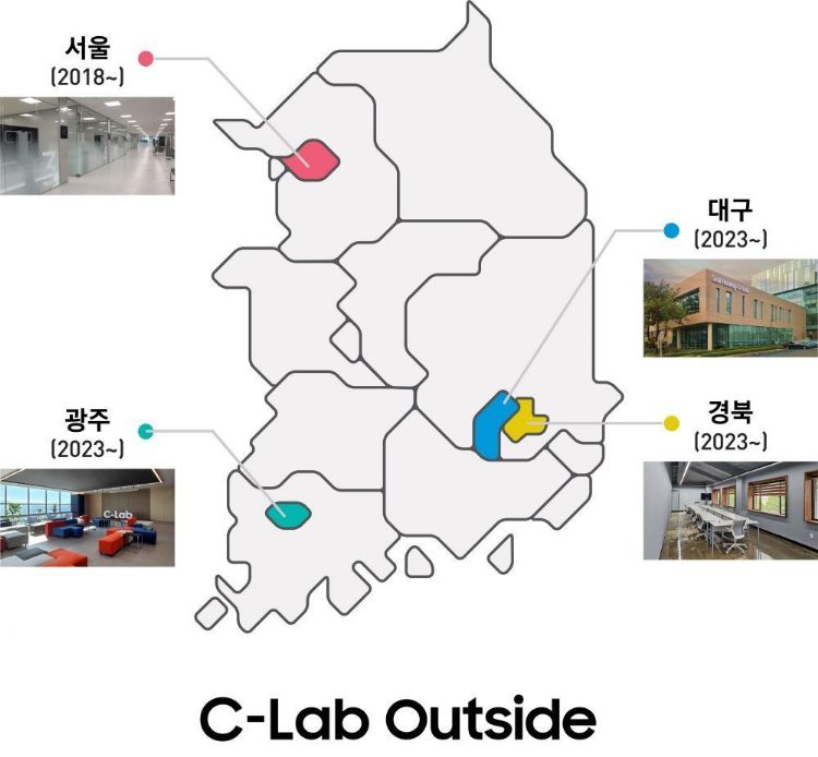 三星C-Lab Outside基地已连接首尔、光州、大邱与庆北地区，形成C-Lab金三角地带。三星电子