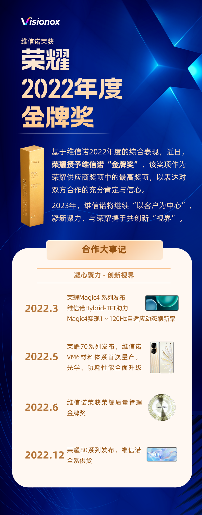 维信诺荣获荣耀2022年度金牌奖