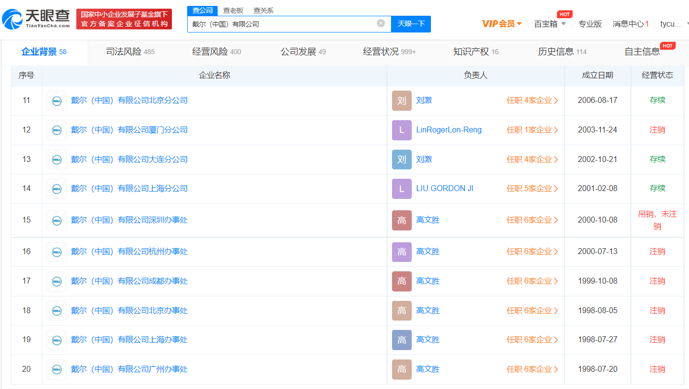 戴尔已注销中国多家分支机构